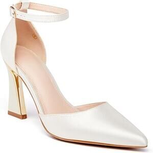 Juliet Holy Womens Size 6.5 Off White Satin Pointy Toe 3.5" Heel Pumps Shoes